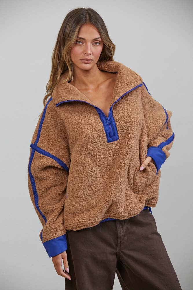 Teddy Sherpa Fleece Half Zip Pullover