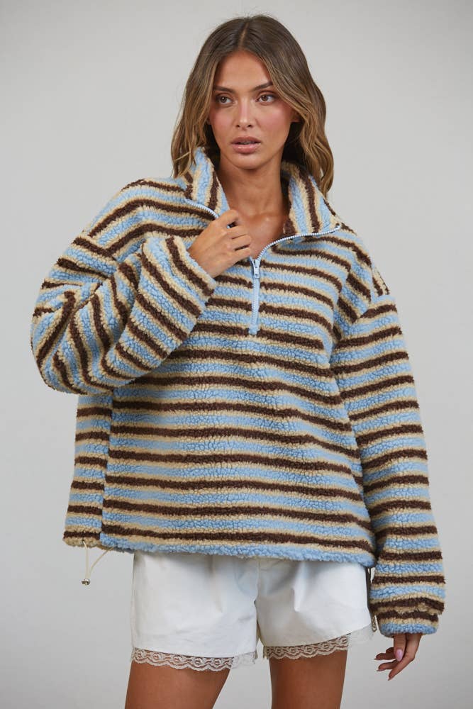 Relaxed Sherpa Striped Half Zip Pullover