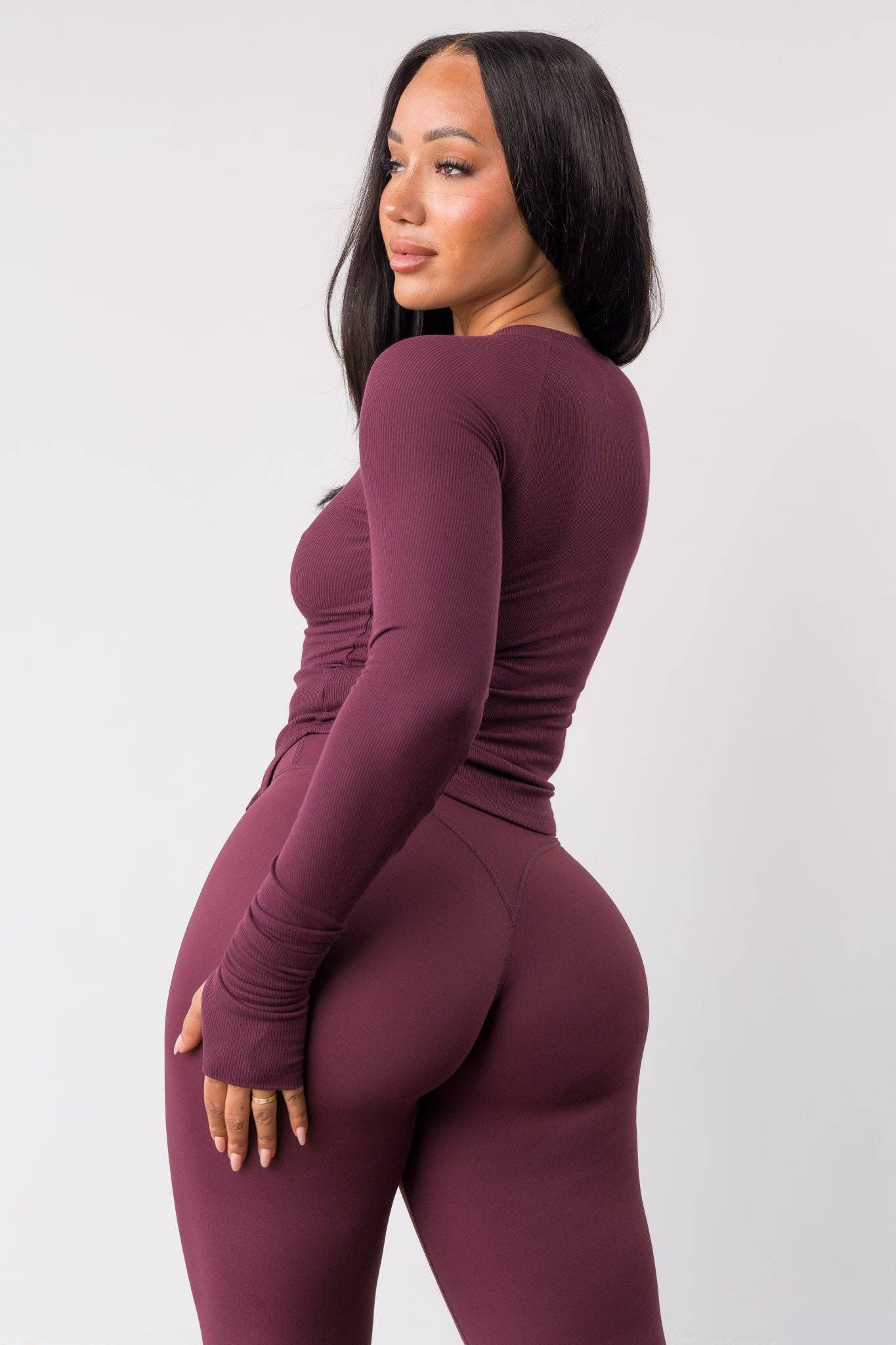 Vitality Easy Rib Henley Top - Wine