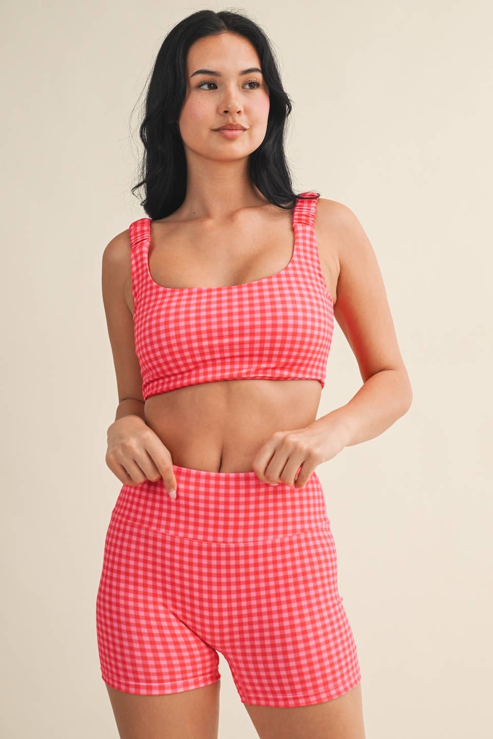 Hot Pink Gingham Ruched Bra