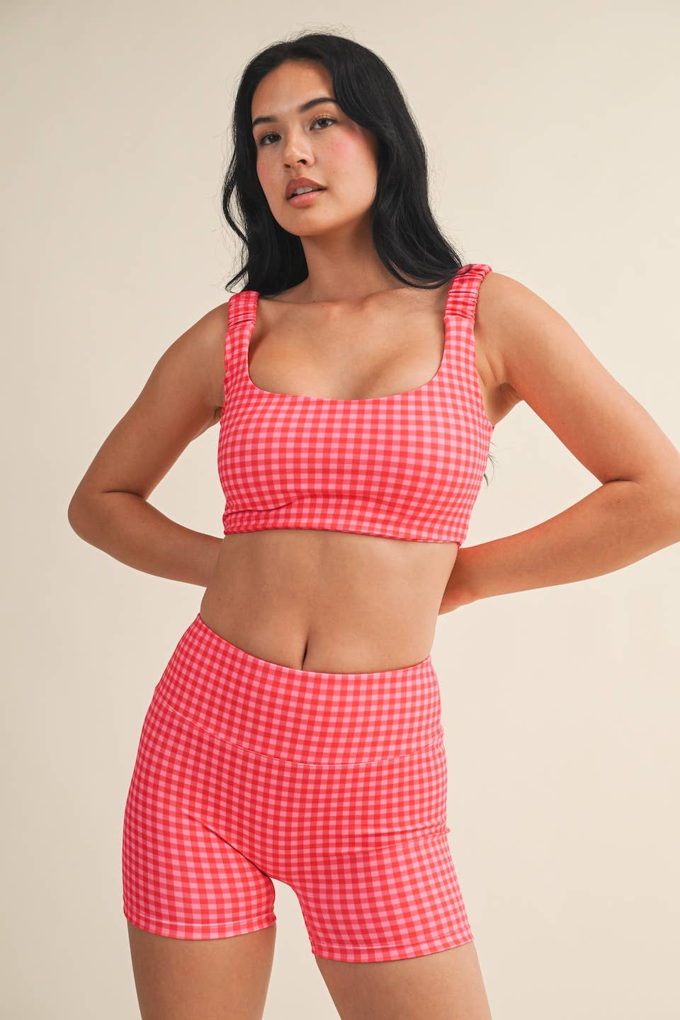 Hot Pink Gingham Ruched Bra