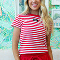 STRIPE BABY DOLL TOP SS-RED
