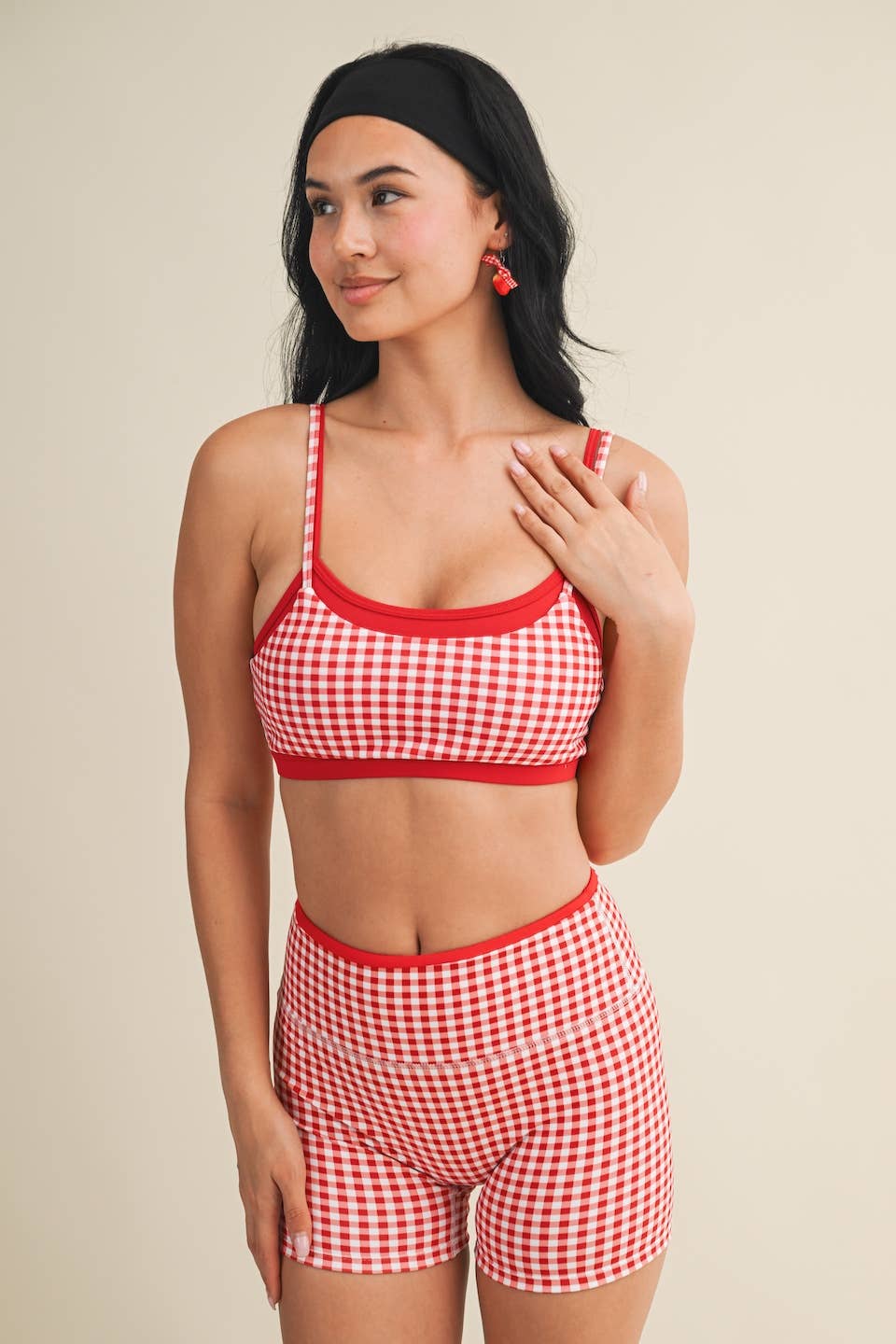 Red Gingham Double Layered Sports Bra