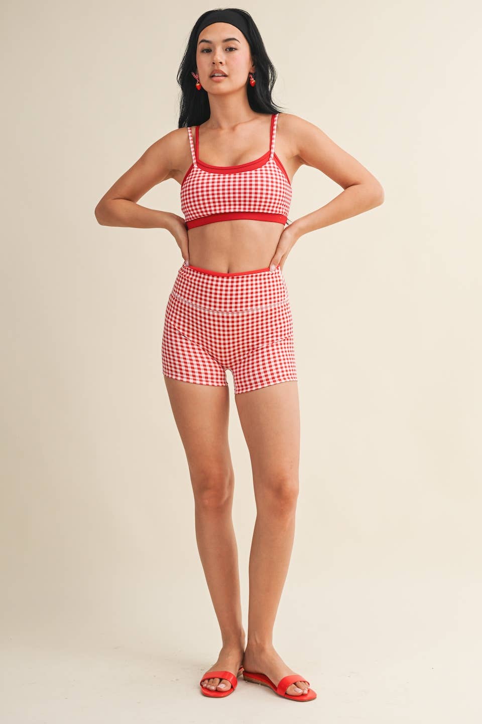 Red Gingham Double Layered Sports Bra