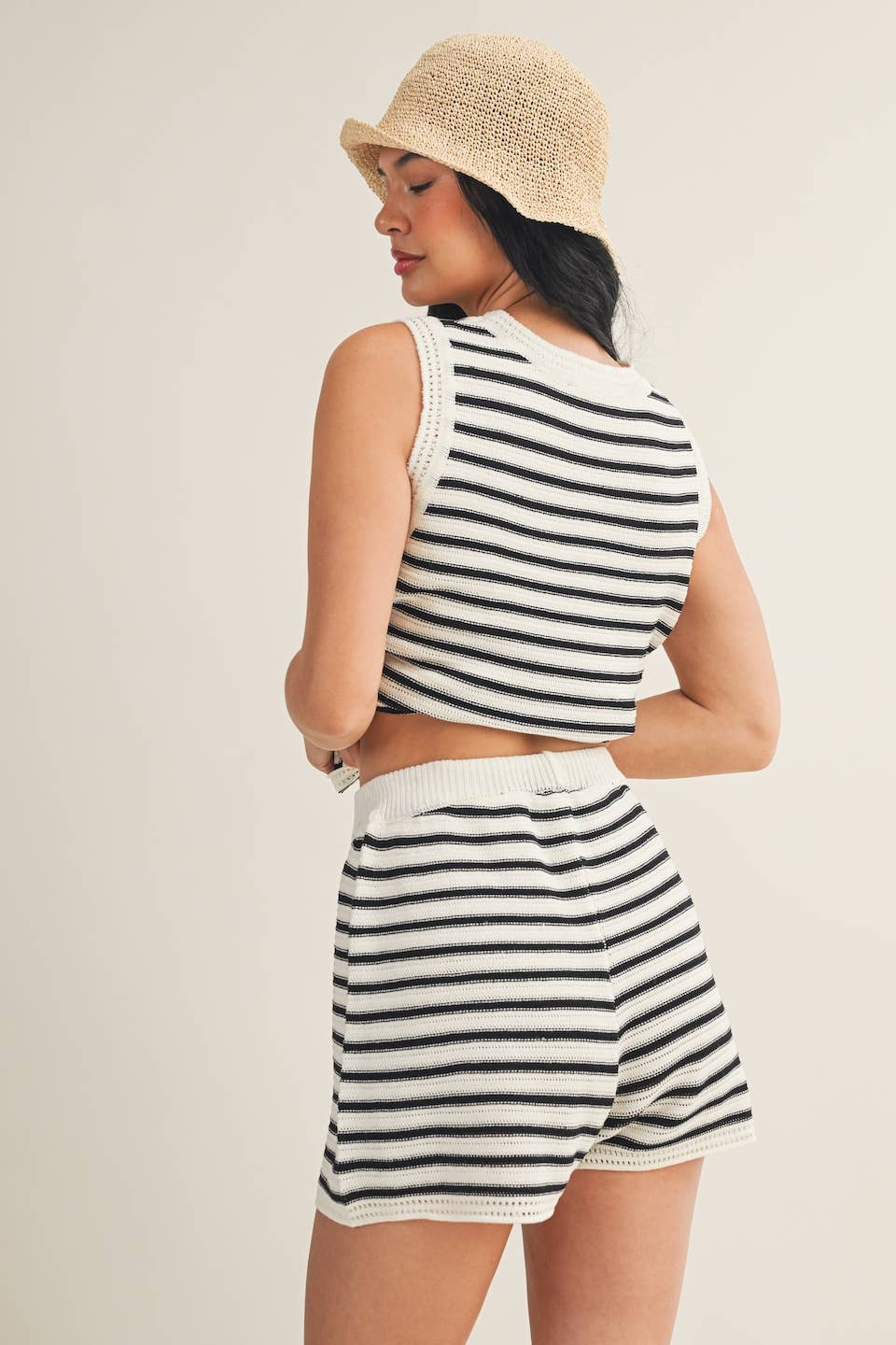 Striped Crochet Tank and Shorts Set