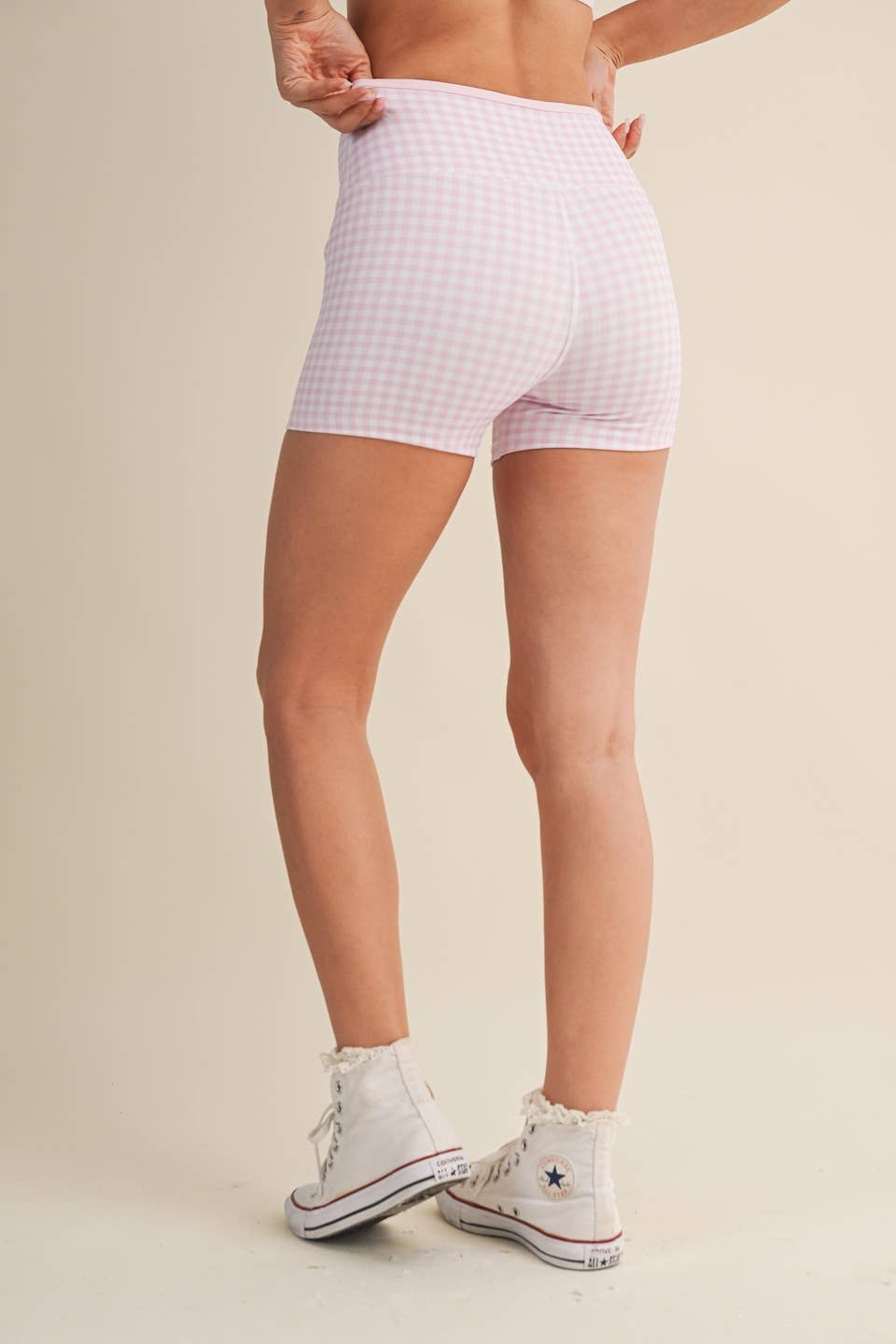 Gingham Print Contrast Binding Biker Shorts