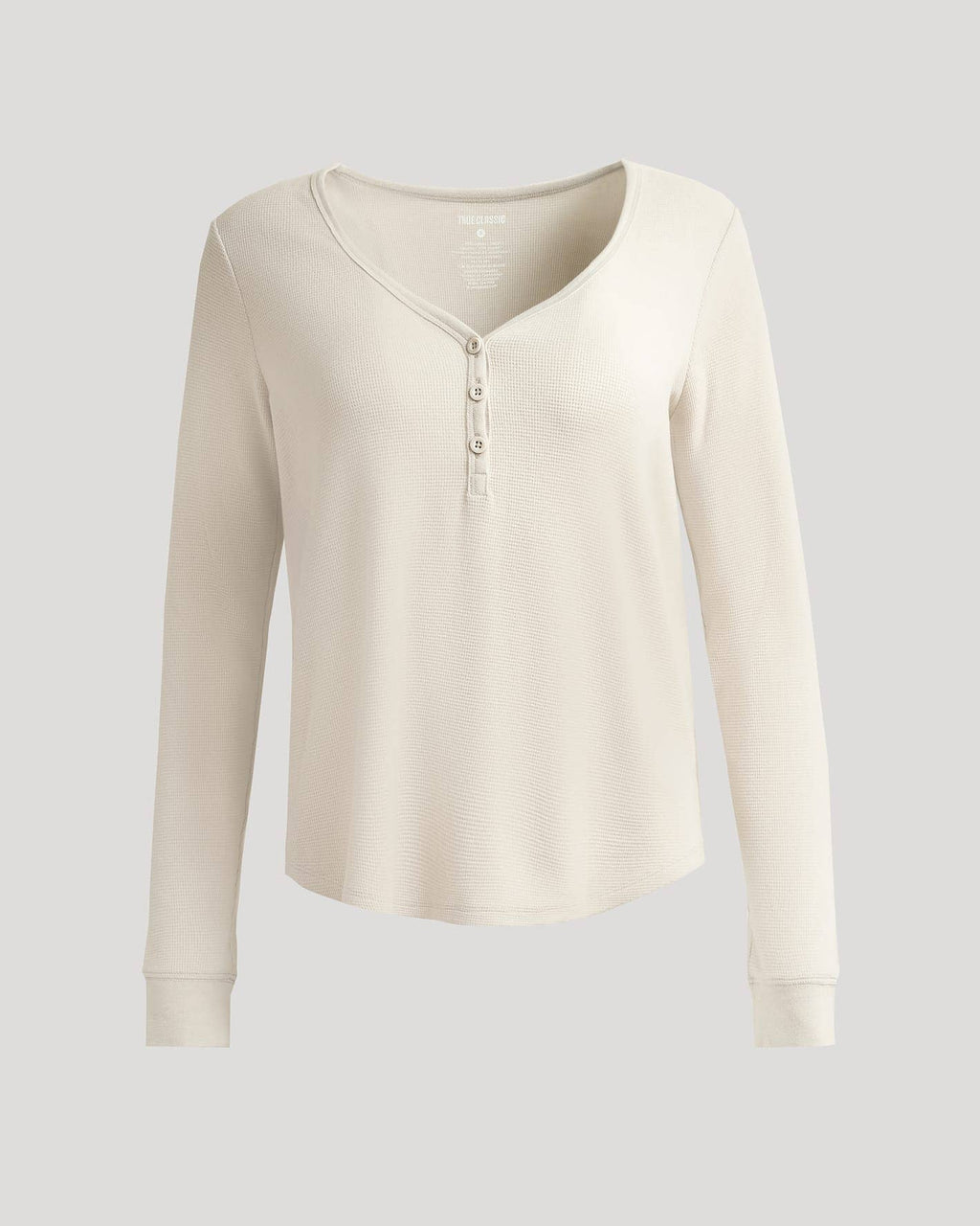 Womens Oatmeal Waffle Long Sleeve Boxy Henley
