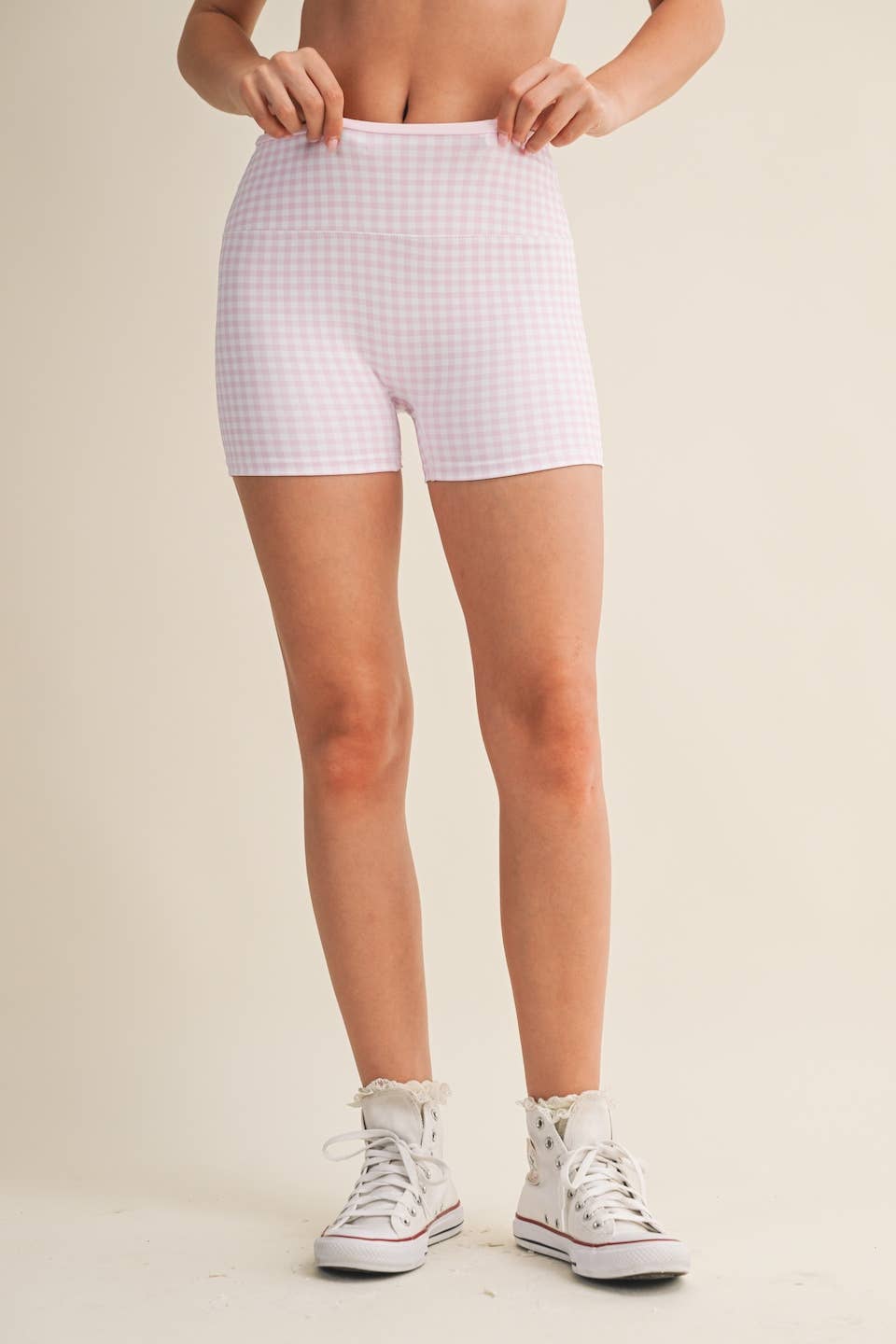 Gingham Print Contrast Binding Biker Shorts