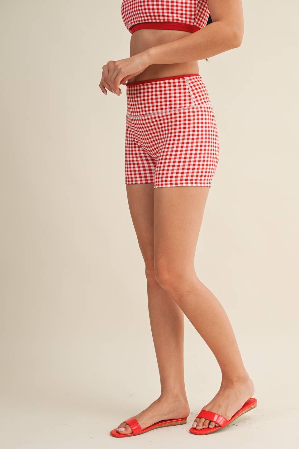 Gingham Print Contrast Binding Biker Shorts