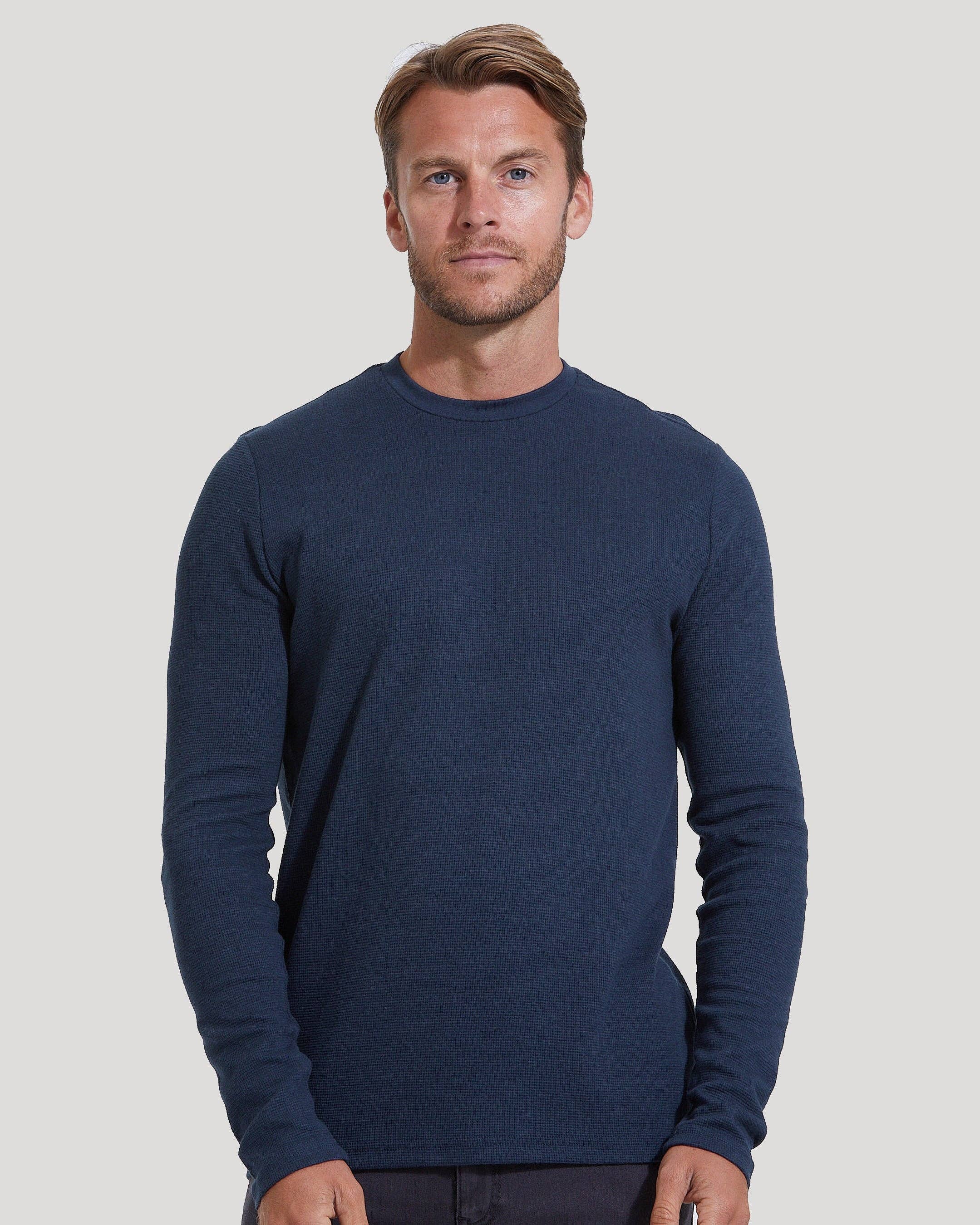 Navy Waffle Long Sleeve Crew Neck