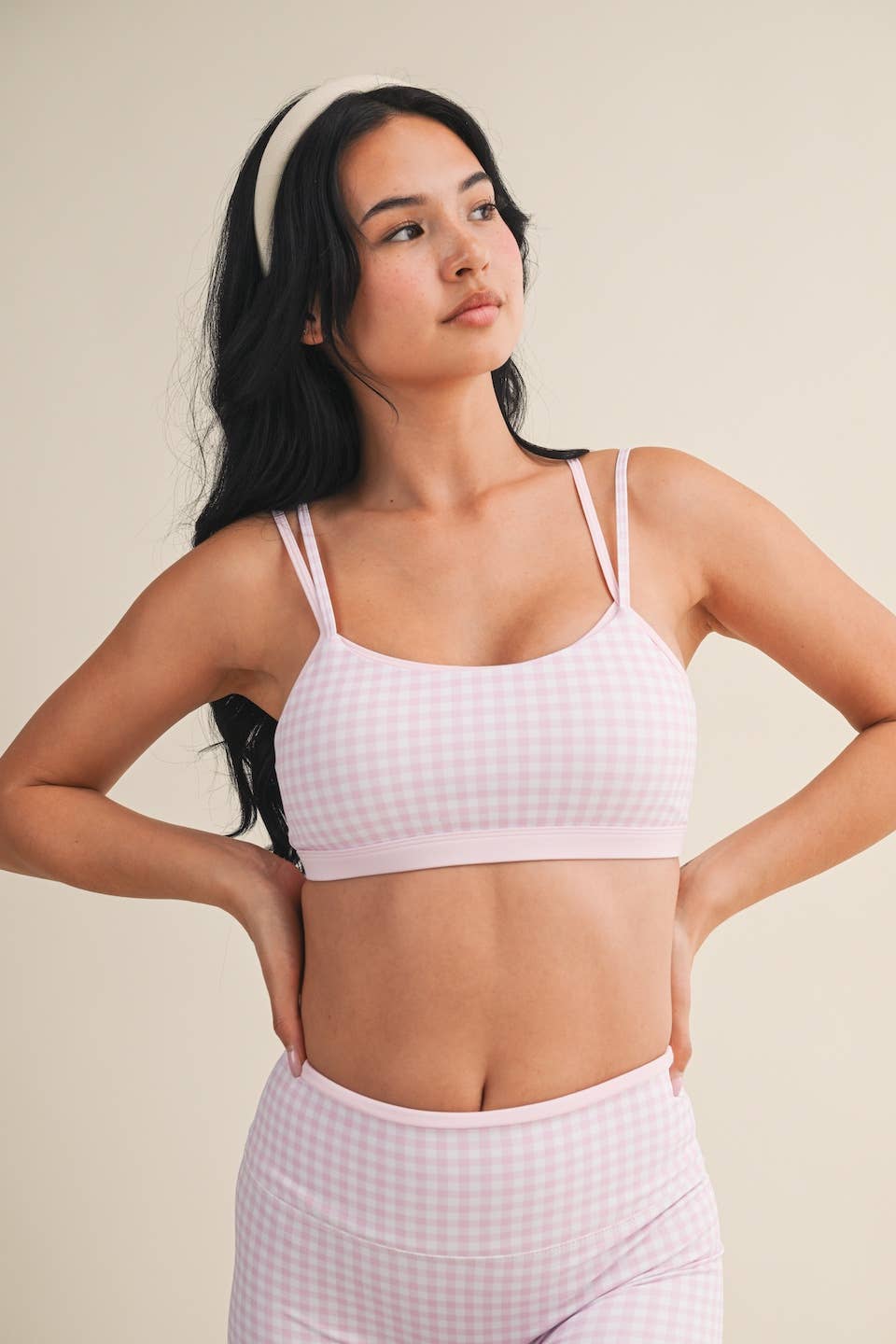 Red Gingham Double Layered Sports Bra