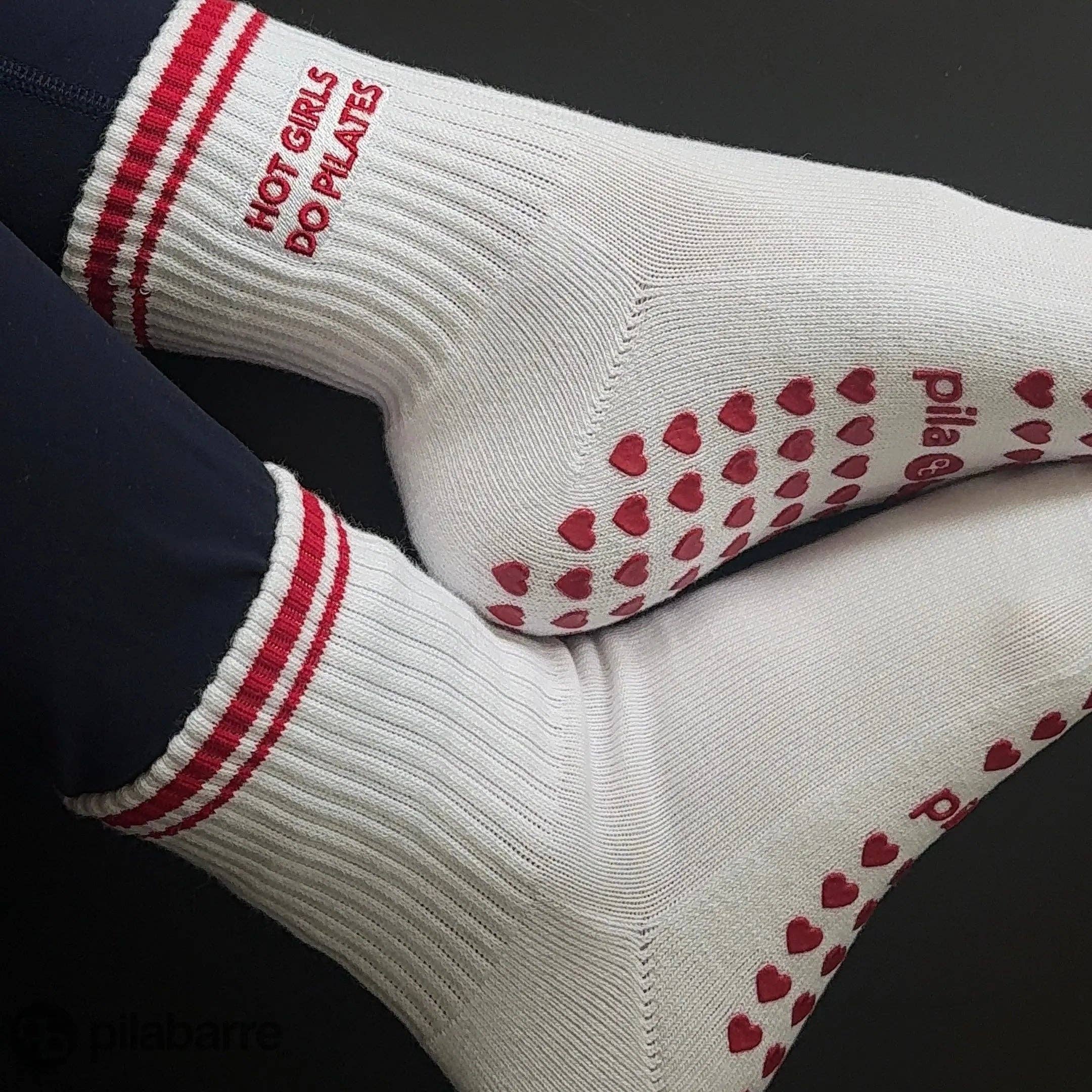 Hot Girls Do PILATES Socks - WHITE/RED