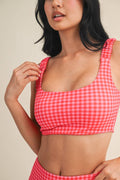 Hot Pink Gingham Ruched Bra
