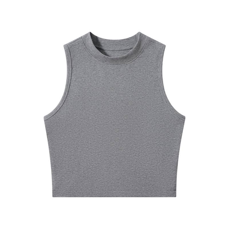 Basic Essential cotton high neck crop fitted tank top