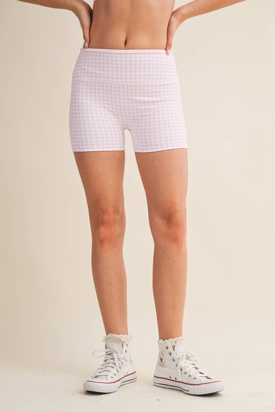 Gingham Print Contrast Binding Biker Shorts