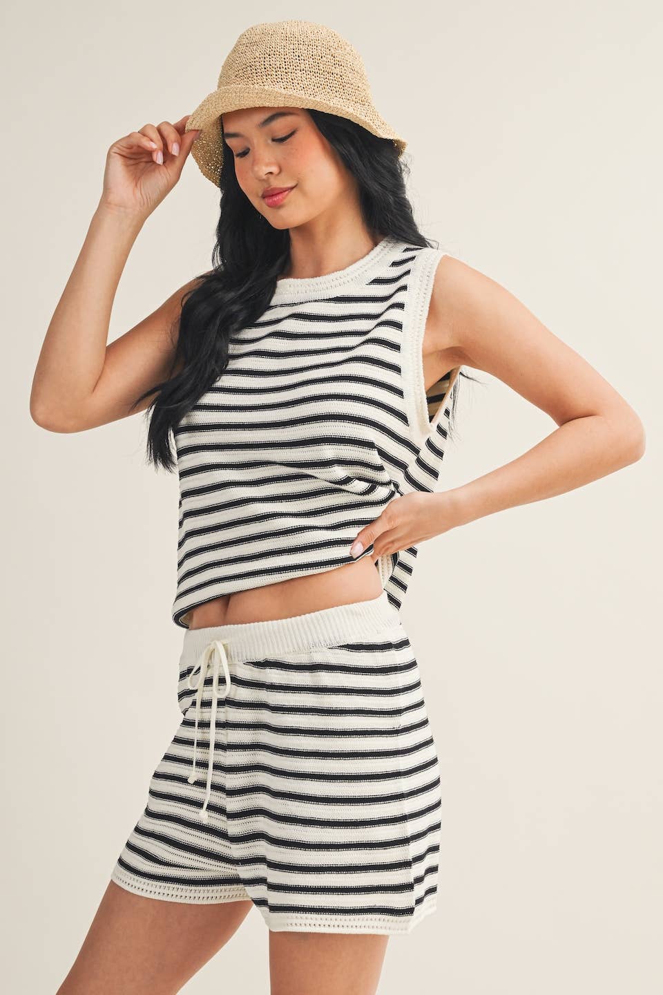 Striped Crochet Tank and Shorts Set