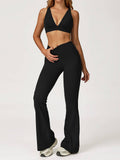 Activewear Set with Deep V-Neck Sports Bra and Flared Pant
