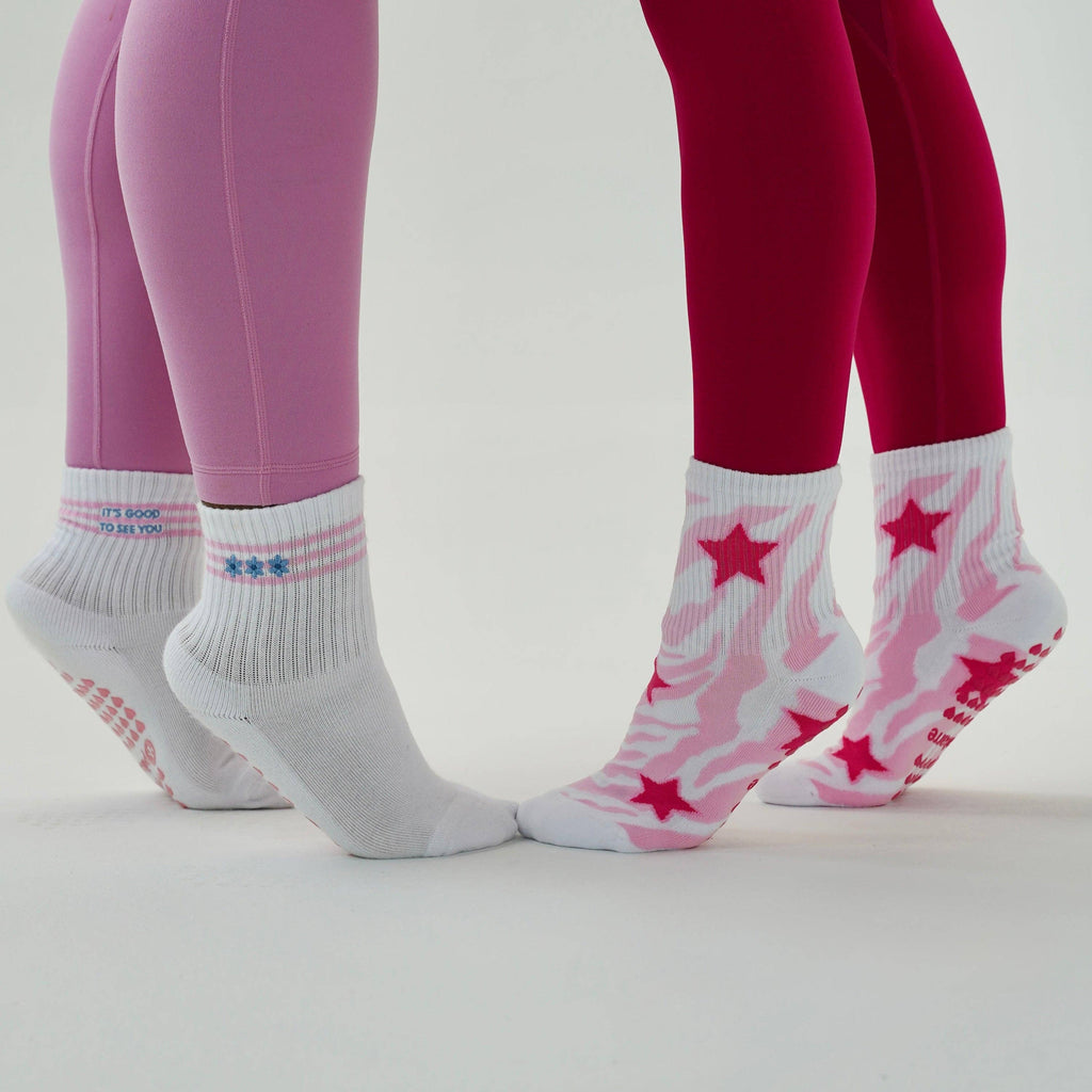 Zebra Star Grip Socks - Pink