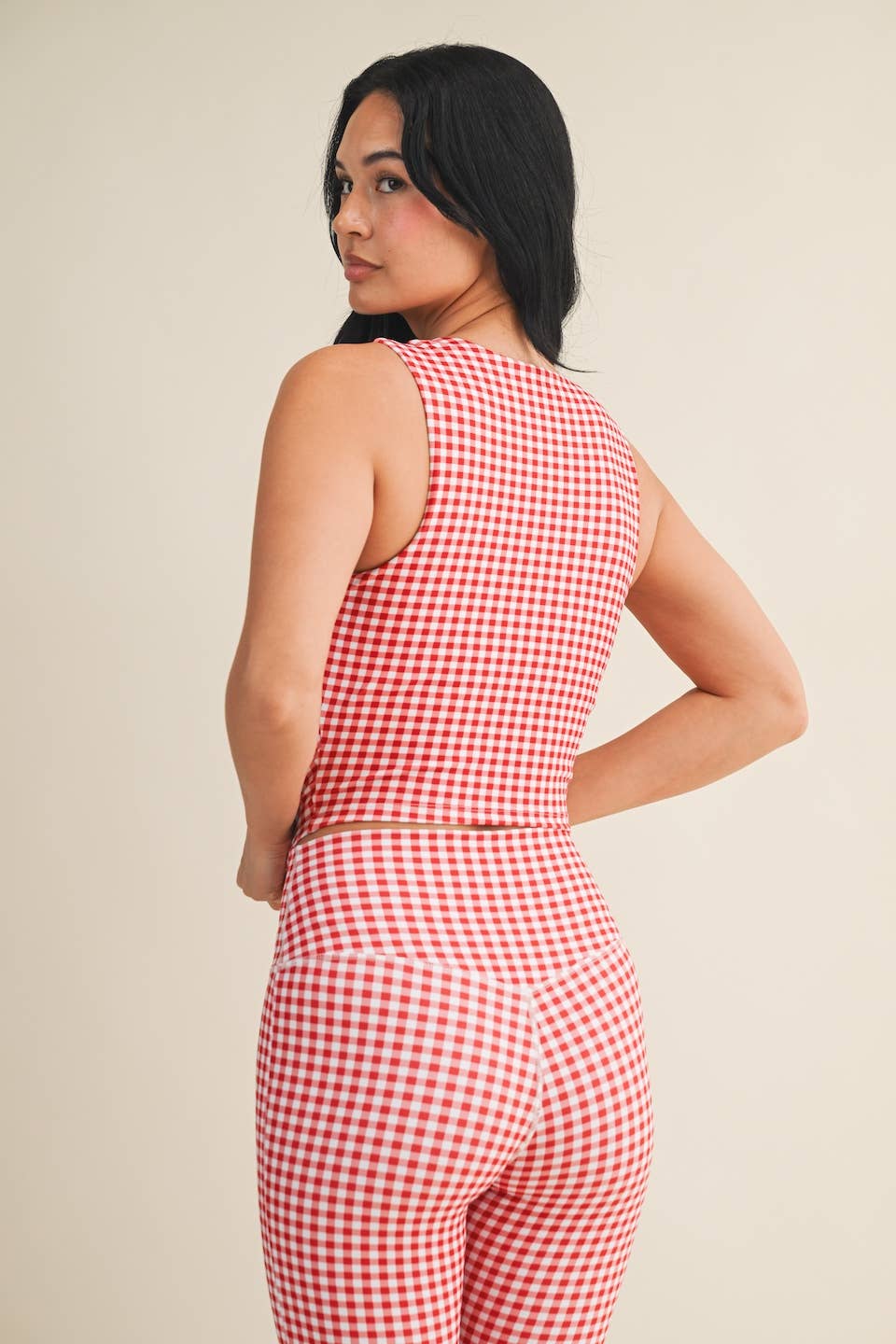 Red Gingham Wide Strap Fitted Tank