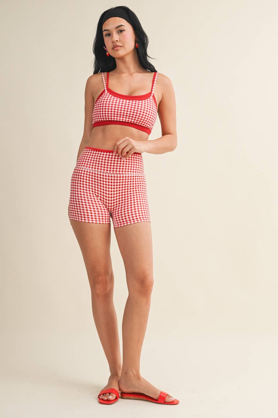 Red Gingham Double Layered Sports Bra