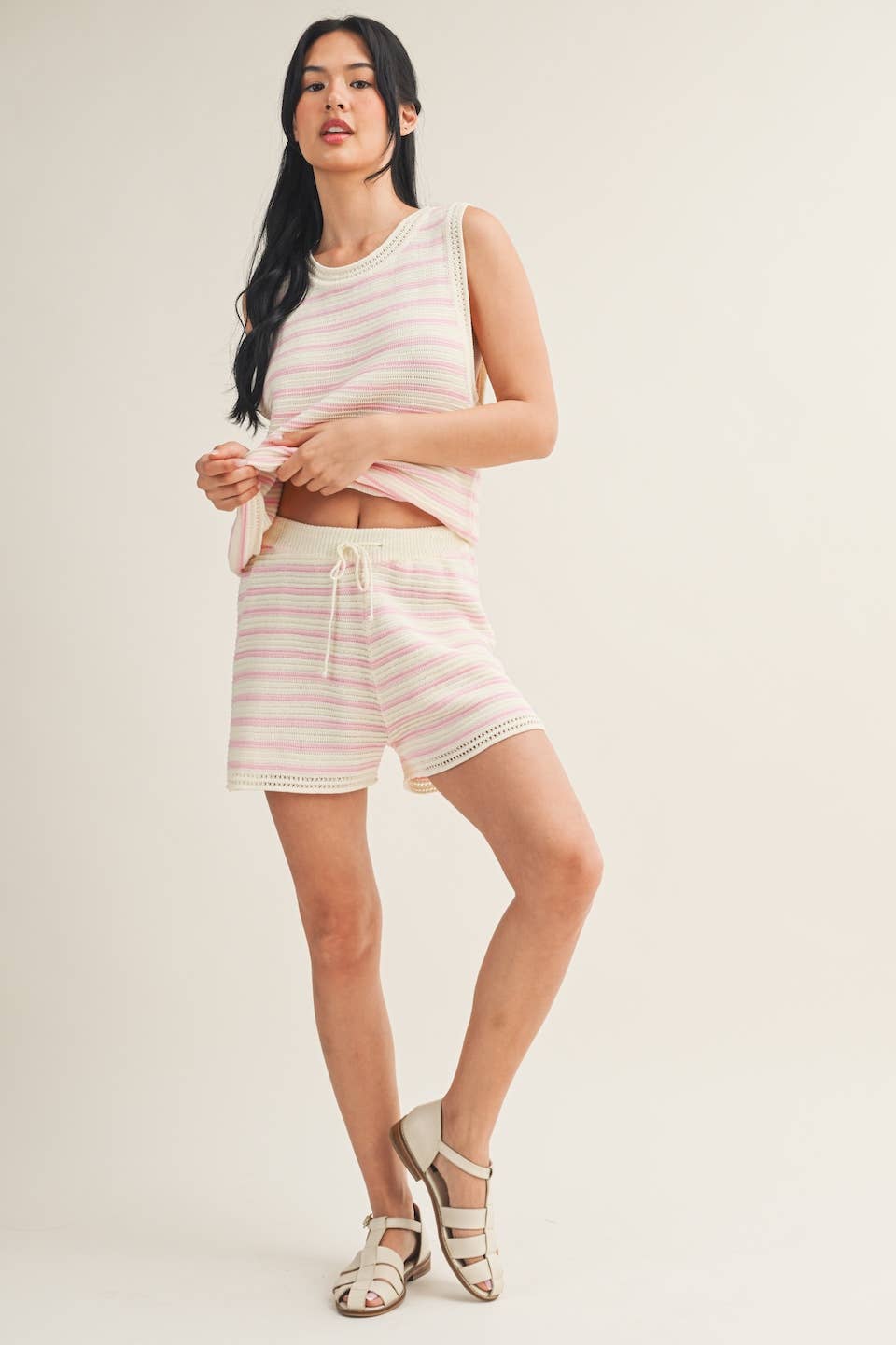 Striped Crochet Tank and Shorts Set