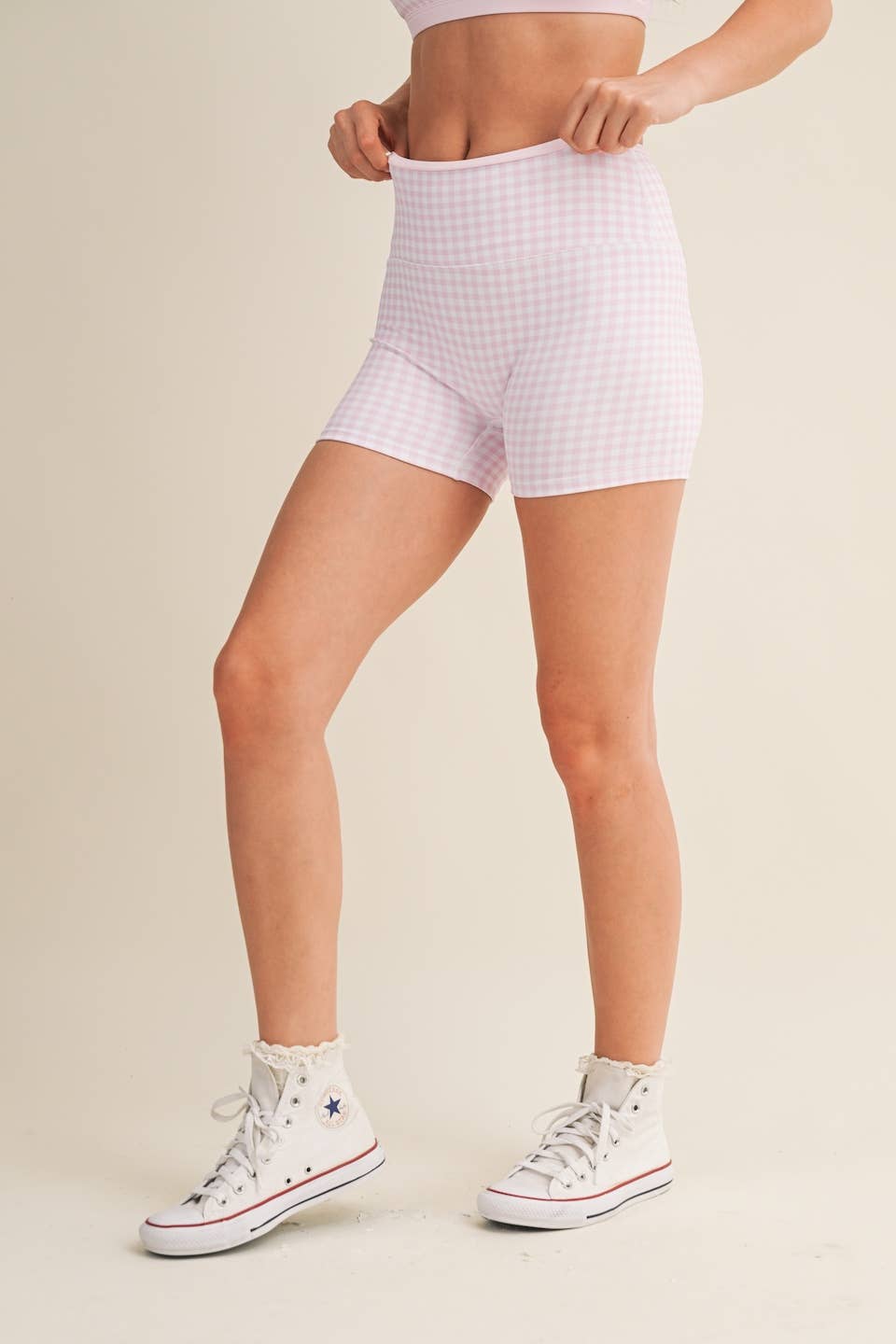Gingham Print Contrast Binding Biker Shorts