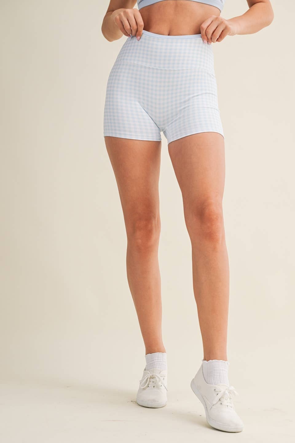 Gingham Print Contrast Binding Biker Shorts