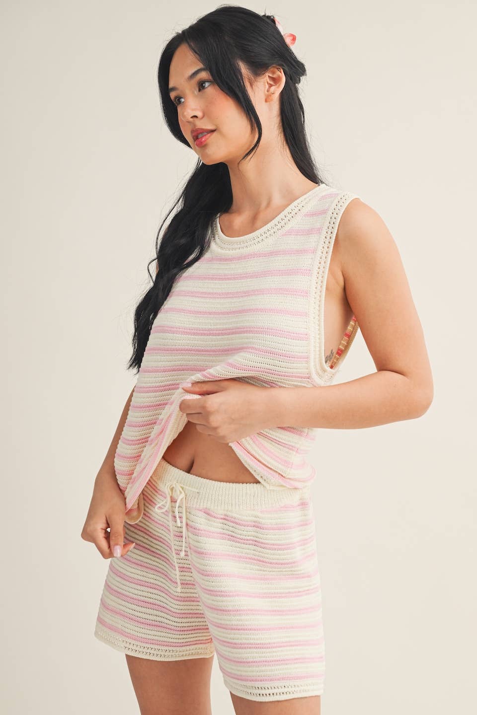 Striped Crochet Tank and Shorts Set