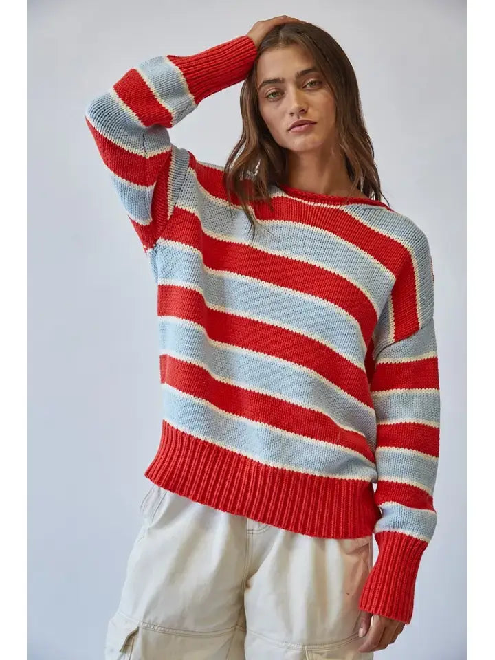 Red + Baby Blue Striped Sweater