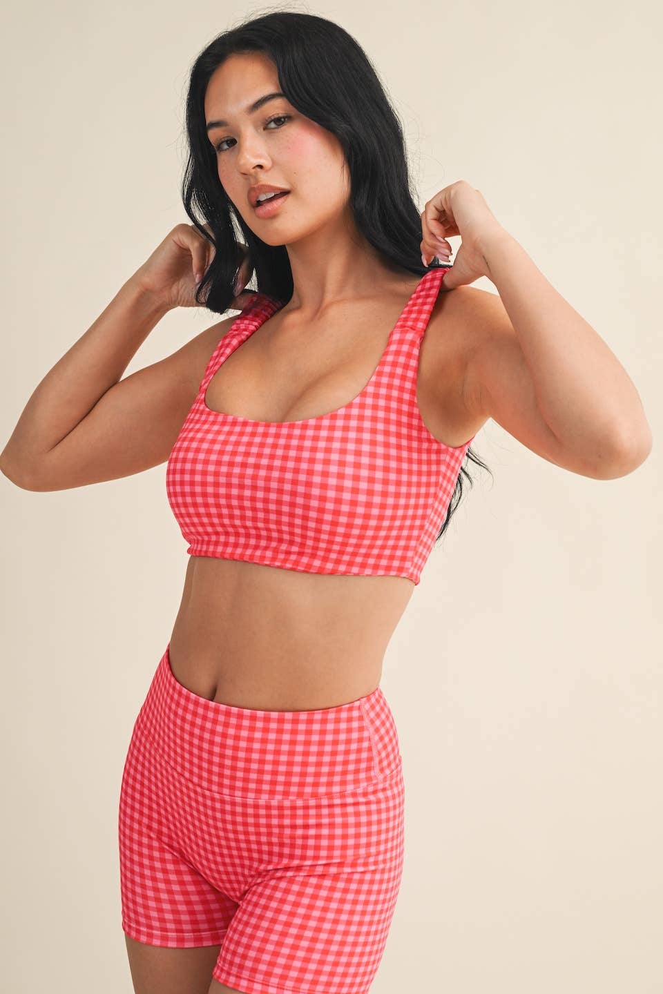 Hot Pink Gingham Ruched Bra
