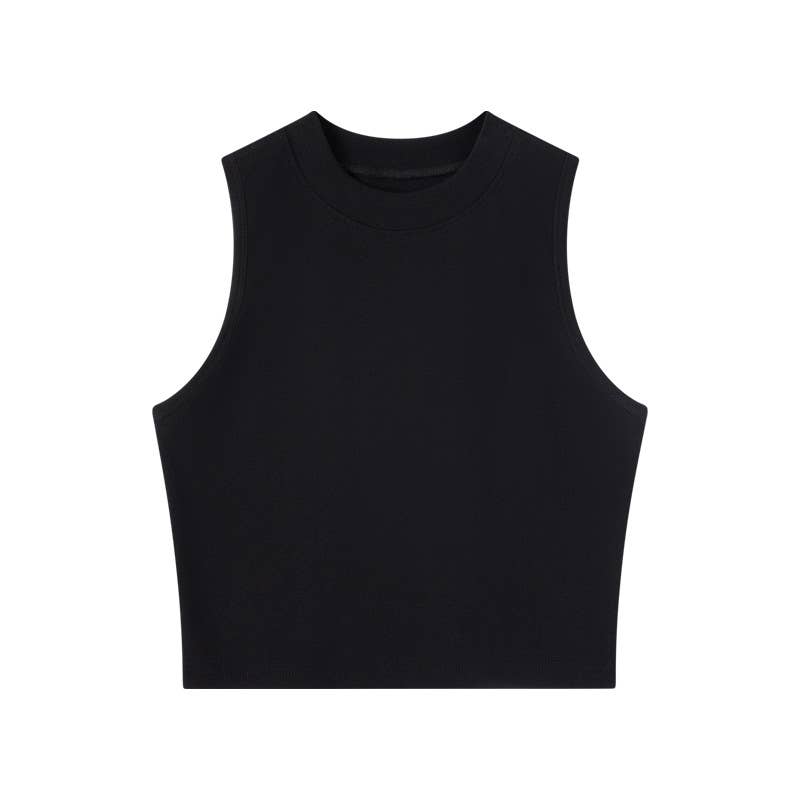 Basic Essential cotton high neck crop fitted tank top