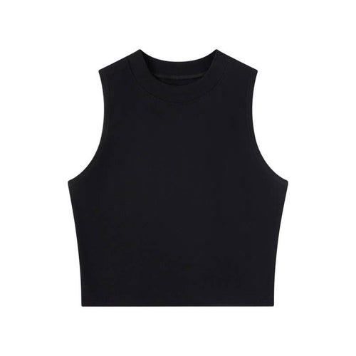 Basic Essential cotton high neck crop fitted tank top