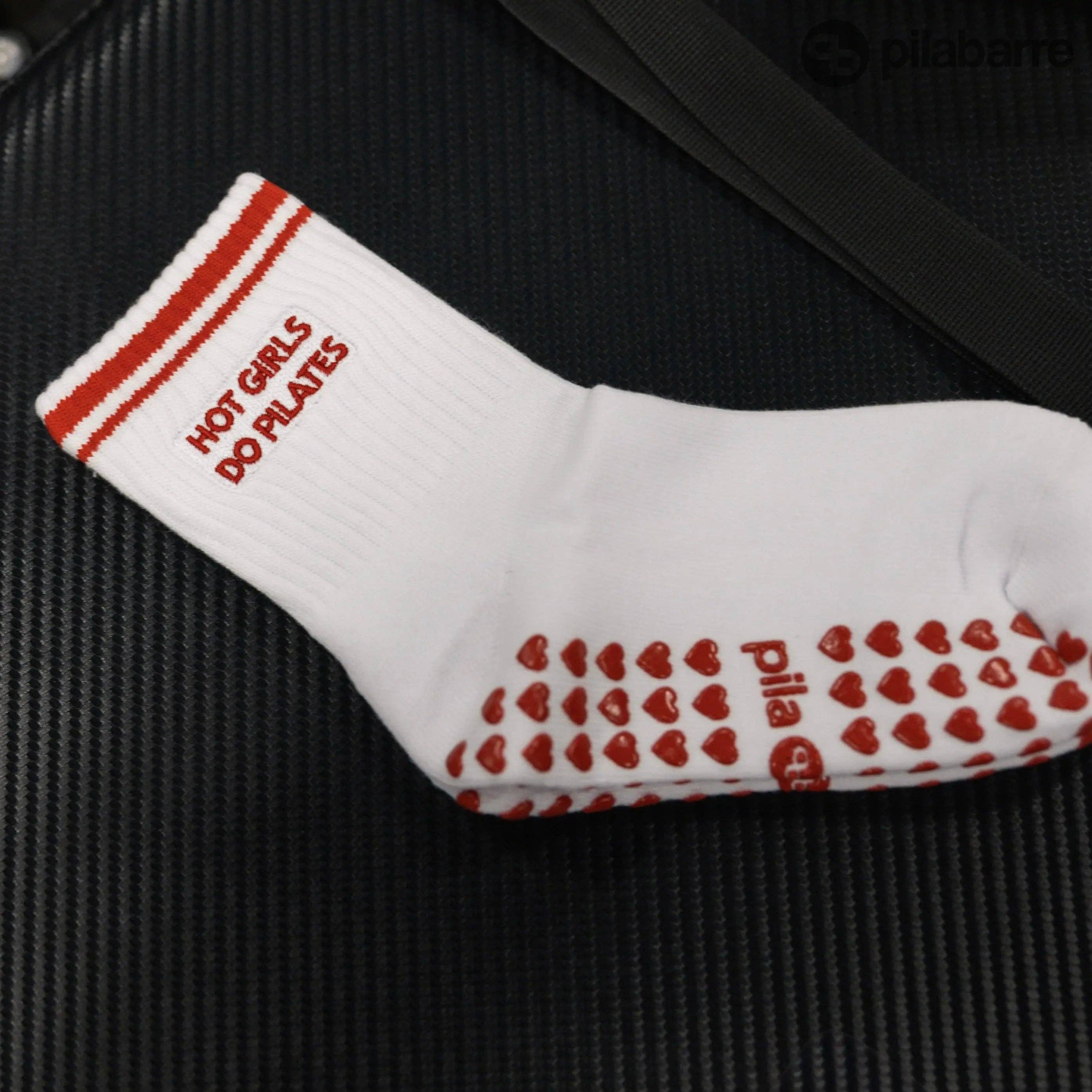Hot Girls Do PILATES Socks - WHITE/RED