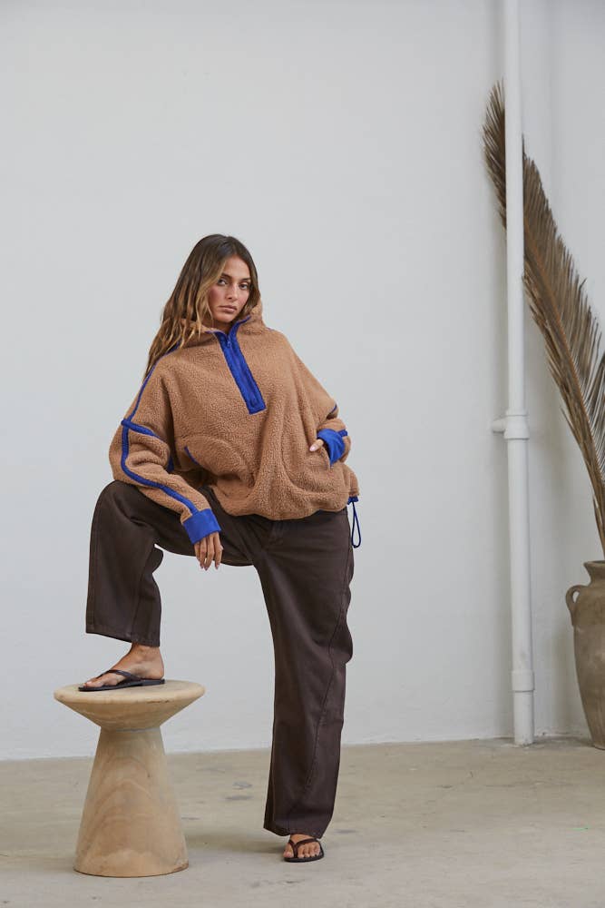 Teddy Sherpa Fleece Half Zip Pullover