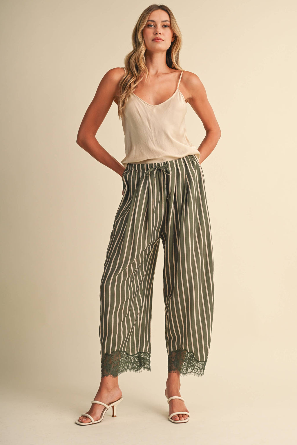 IP1597 LACE HEM STRIPED BARREL CULOTTES