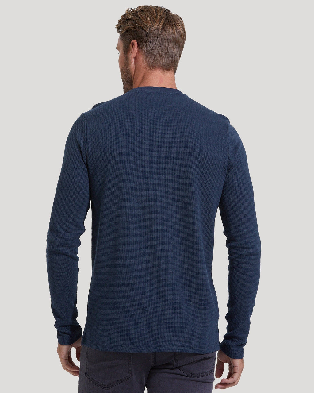 Navy Waffle Long Sleeve Crew Neck