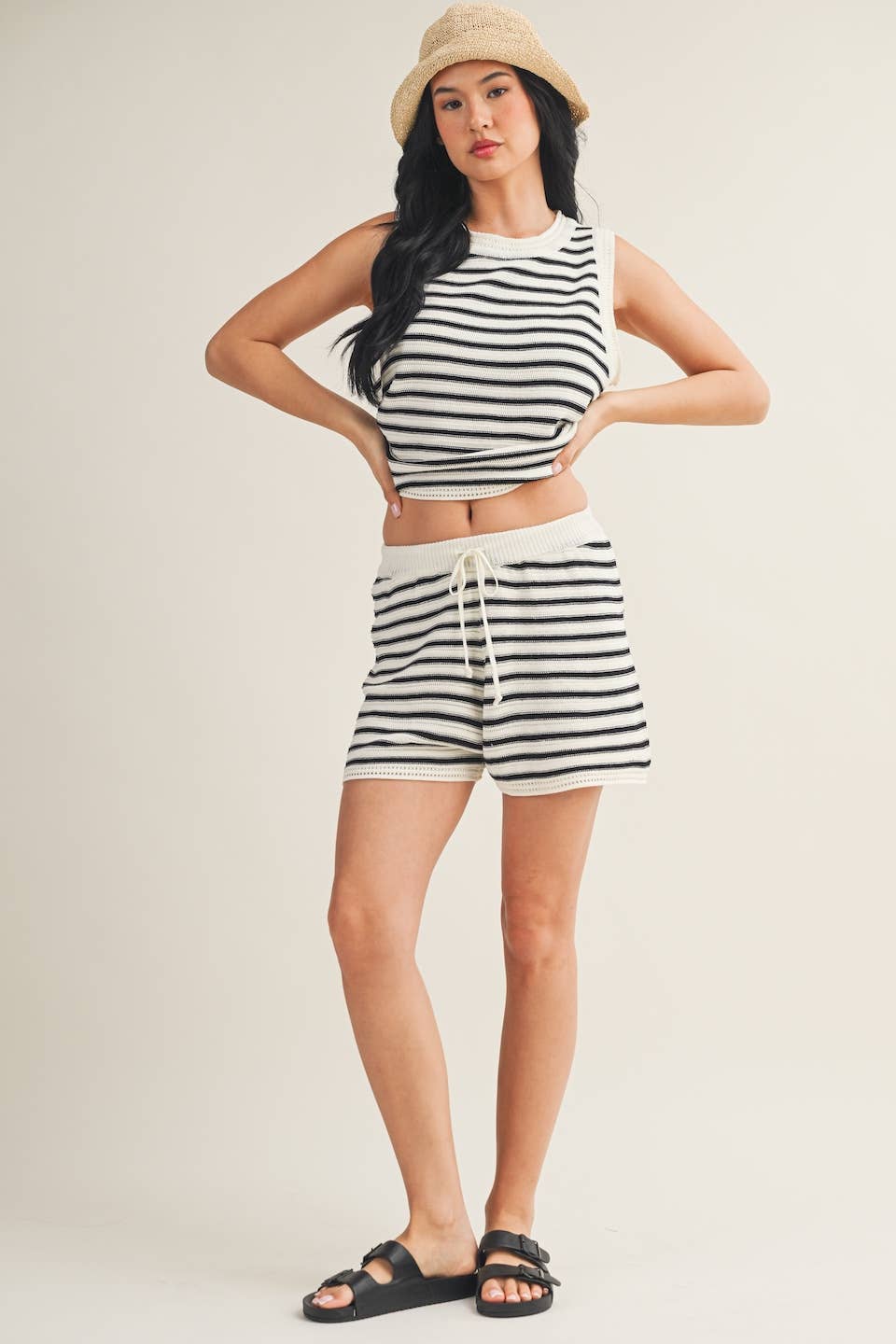 Striped Crochet Tank and Shorts Set