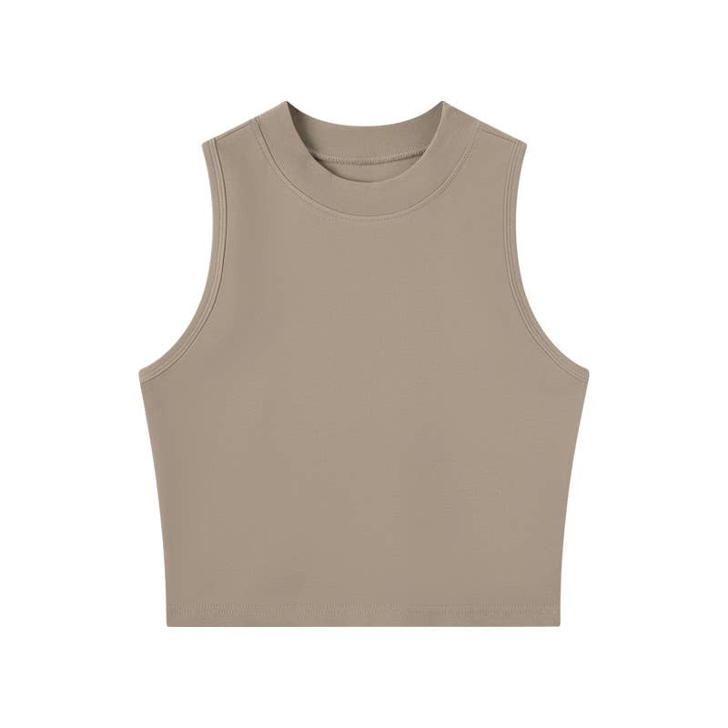 Basic Essential cotton high neck crop fitted tank top
