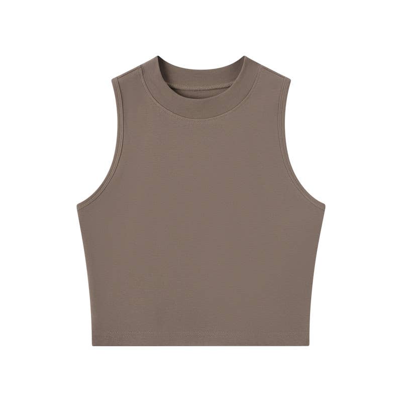 Basic Essential cotton high neck crop fitted tank top