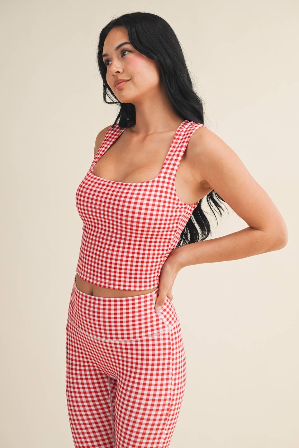 Red Gingham Wide Strap Fitted Tank