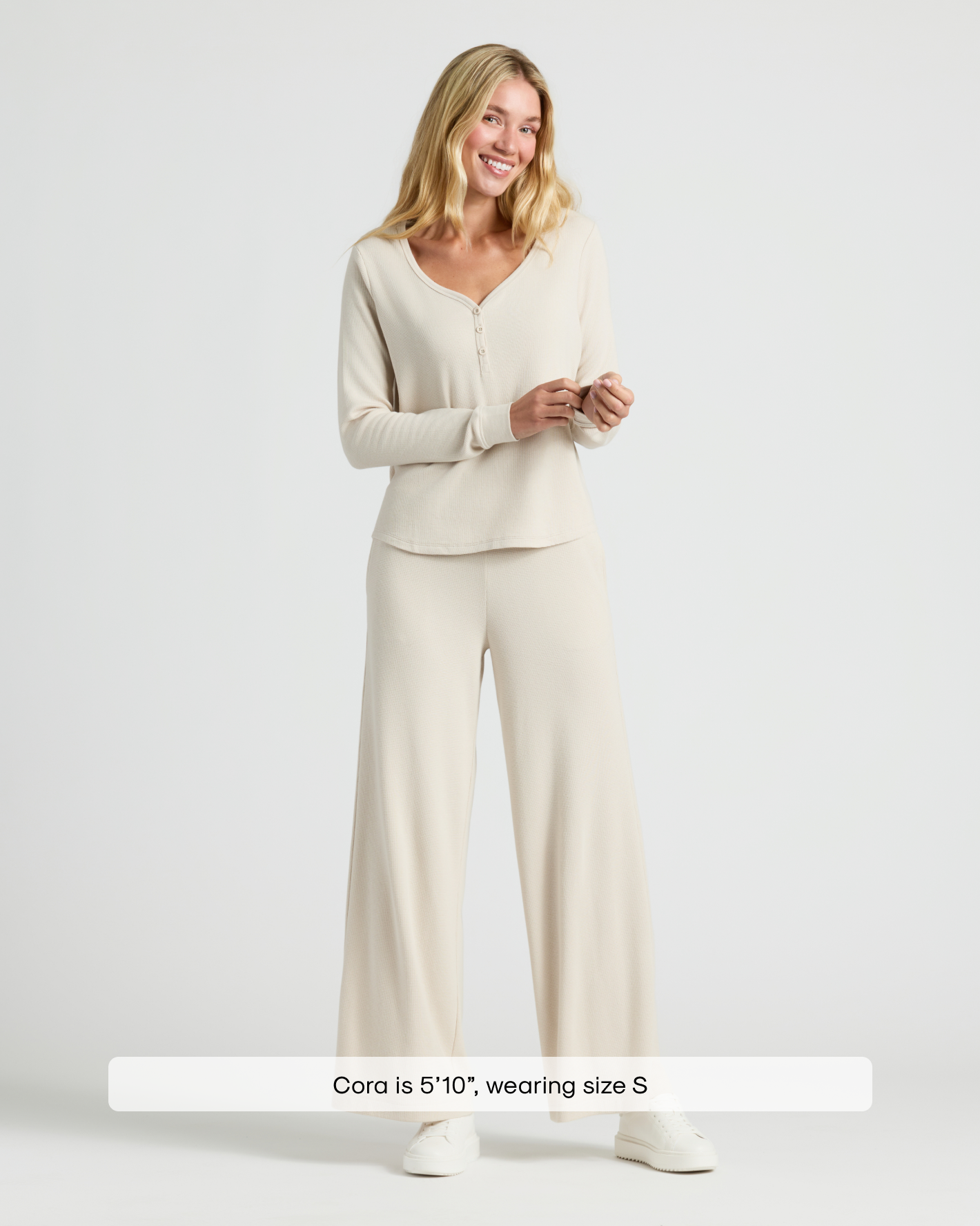 Womens Oatmeal Waffle Long Sleeve Boxy Henley