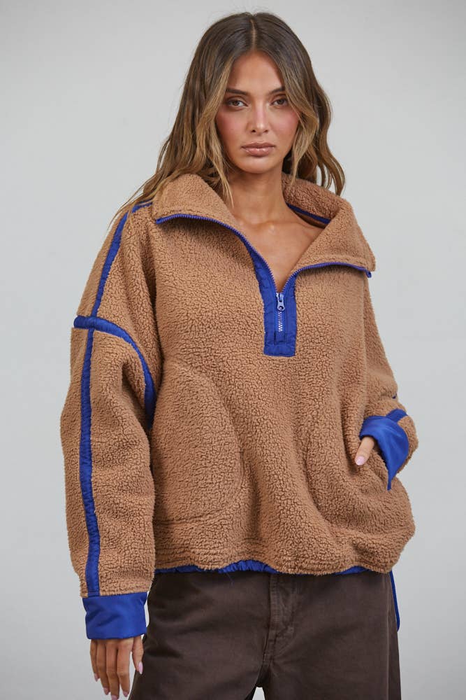Teddy Sherpa Fleece Half Zip Pullover