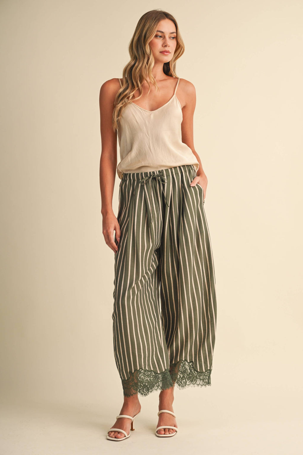 IP1597 LACE HEM STRIPED BARREL CULOTTES