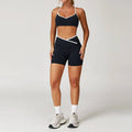 Black Sports Bra + High Waist Shorts 2-piece Set