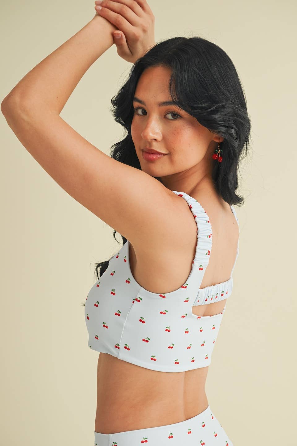 Cherry Print Ruched Bra Top
