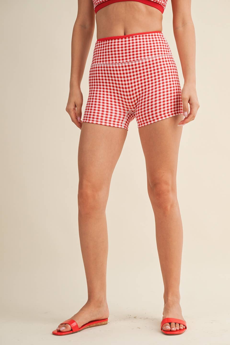 Gingham Print Contrast Binding Biker Shorts