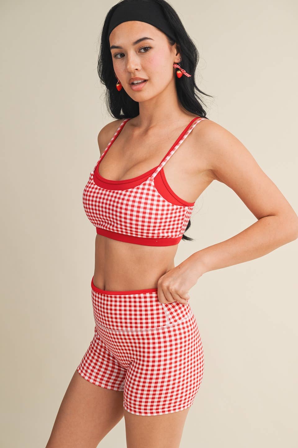 Red Gingham Double Layered Sports Bra