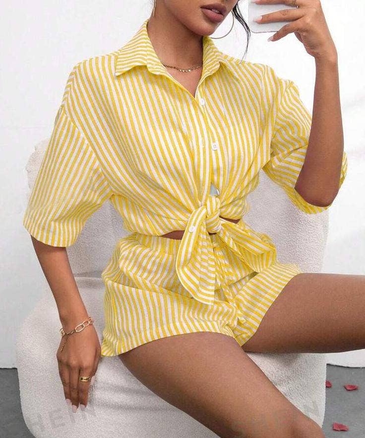 Beach Please Button Up / Shorts Set