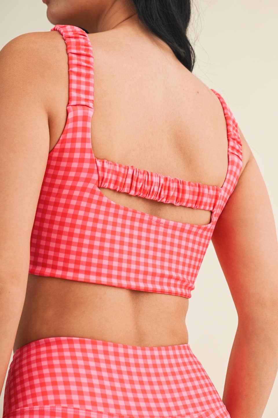 Hot Pink Gingham Ruched Bra