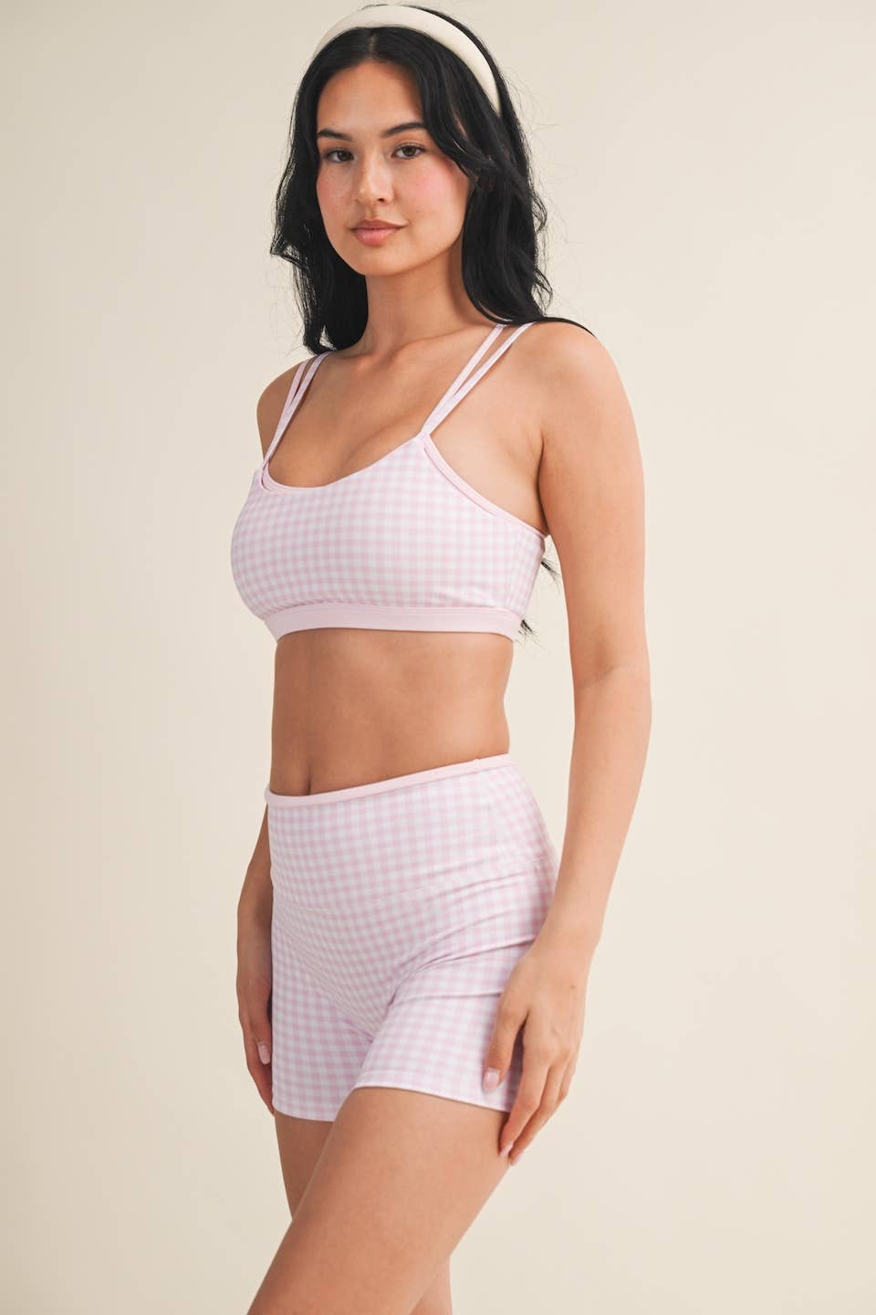 Red Gingham Double Layered Sports Bra